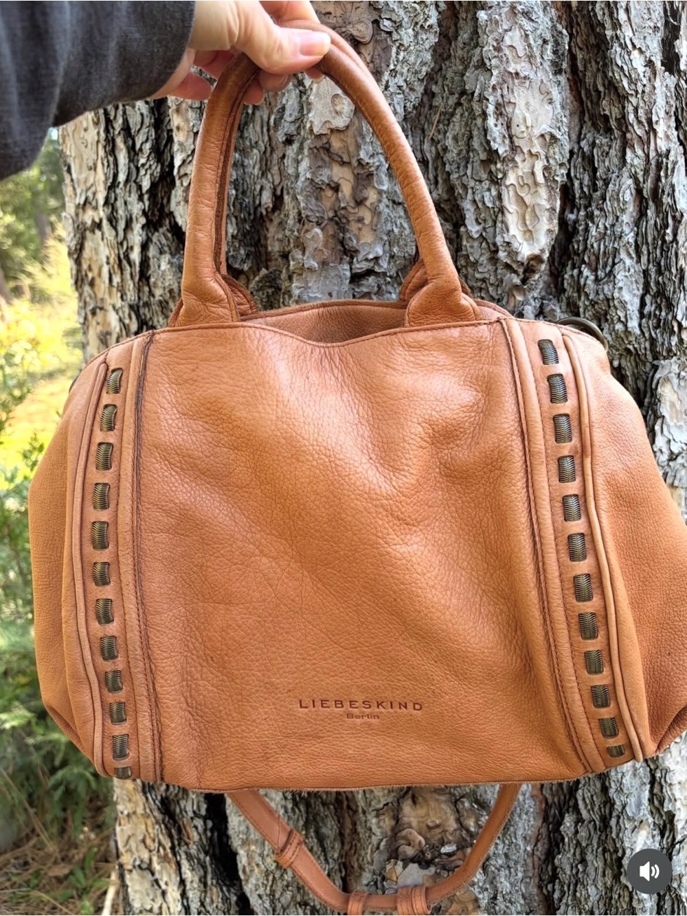 Liebeskind Cognac Leather Satchel with Woven Trim